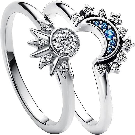 Celestial Sparkling Sun and Moon Ring Set