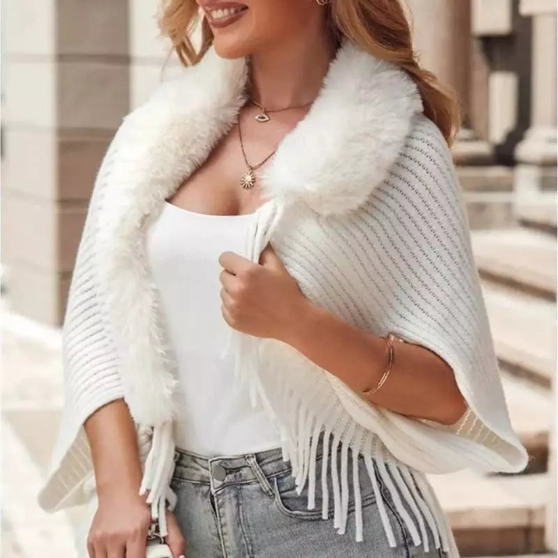 Allison Daley Leopard Fur Collar Shawl