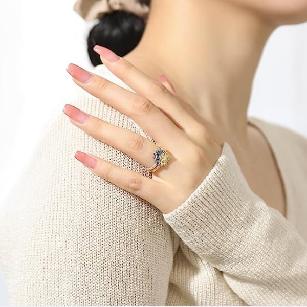 Celestial Sparkling Sun and Moon Ring Set