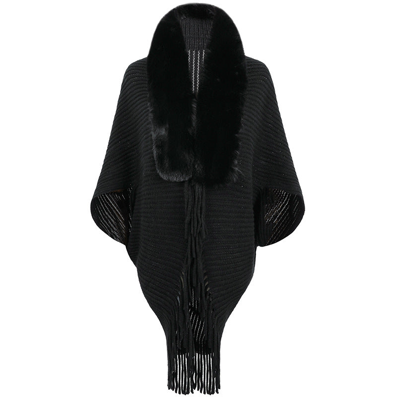 Allison Daley Leopard Fur Collar Shawl