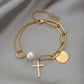 Stainless Steel Layered Golden Pendant Bracelet For Women