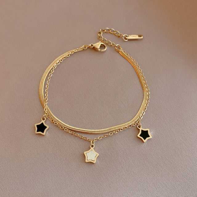 Stainless Steel Layered Golden Pendant Bracelet For Women