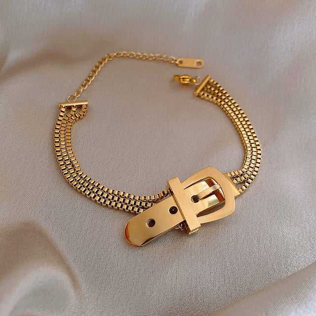 Stainless Steel Layered Golden Pendant Bracelet For Women