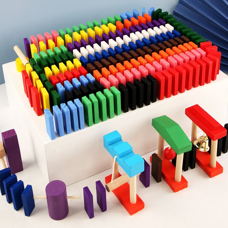 Rainbow Wooden Domino Blocks – Educational Toy
